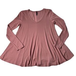 Nu Label Women’s Rose Pink Tunic Flowy Top Long Sleeve Stretch V-Neck Small NWOT